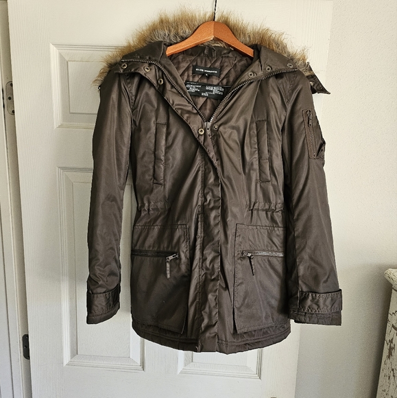 Club Monaco XS Olive Coat Detachable Hood Detachable Fur - Picture 1 of 9